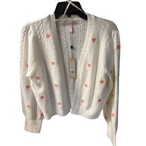 BCBG‎ Color Cloud Embroidered Cable Knit Cardigan Sweater M
